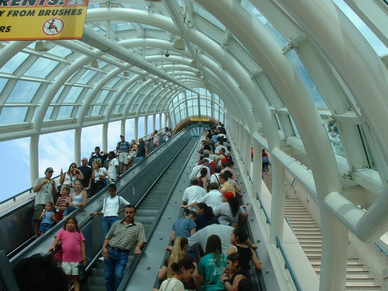 A long escalator at Universal Studios - from the upper lot to the lower lot.
