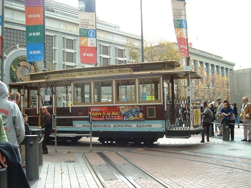 Manually turning the cable car around in San Francisco