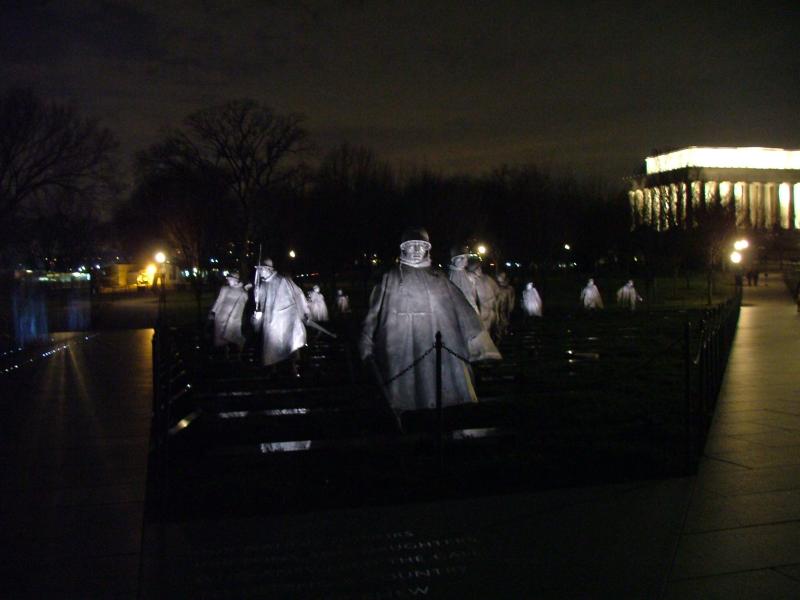 The Korean War Memorial, with the Lincoln Memorial in the background, Washington DC
