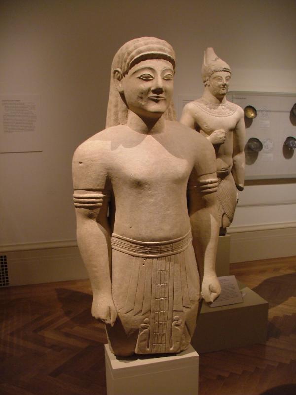 Limestone male figure in Egyptian dress, cypriat archaic mid 6th century BC, Metropolitan Museum of Art, New York City