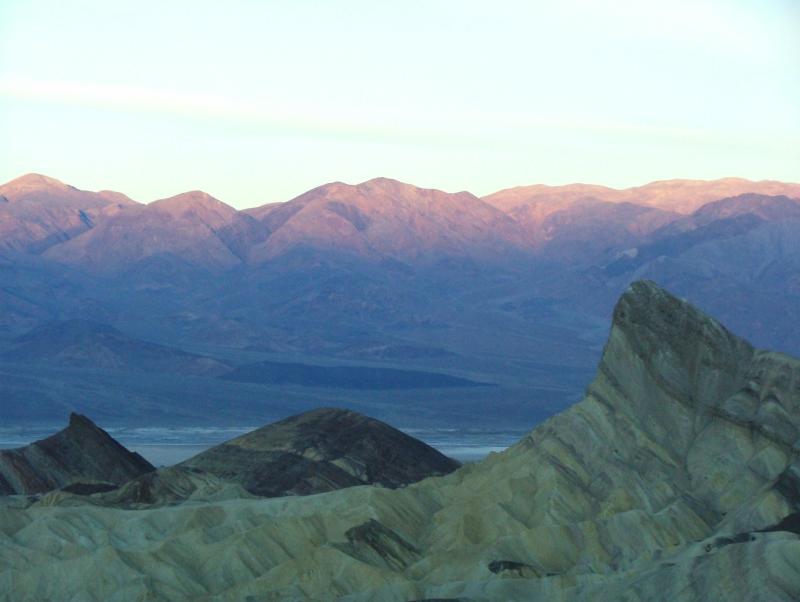 Colours on the mountains over the valley from Zabriskie Point, Sunset, Death Valley National Park