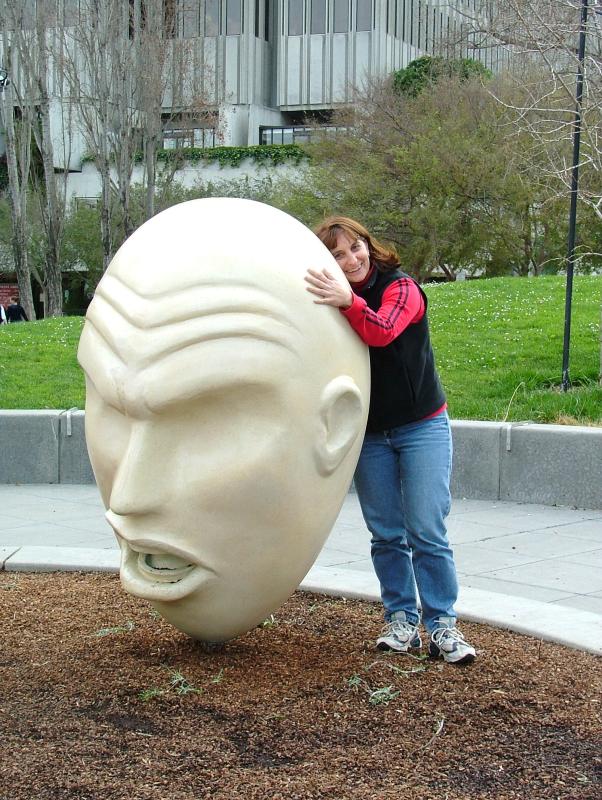 Frances hugging art, Jo & Frances in San Francisco, California