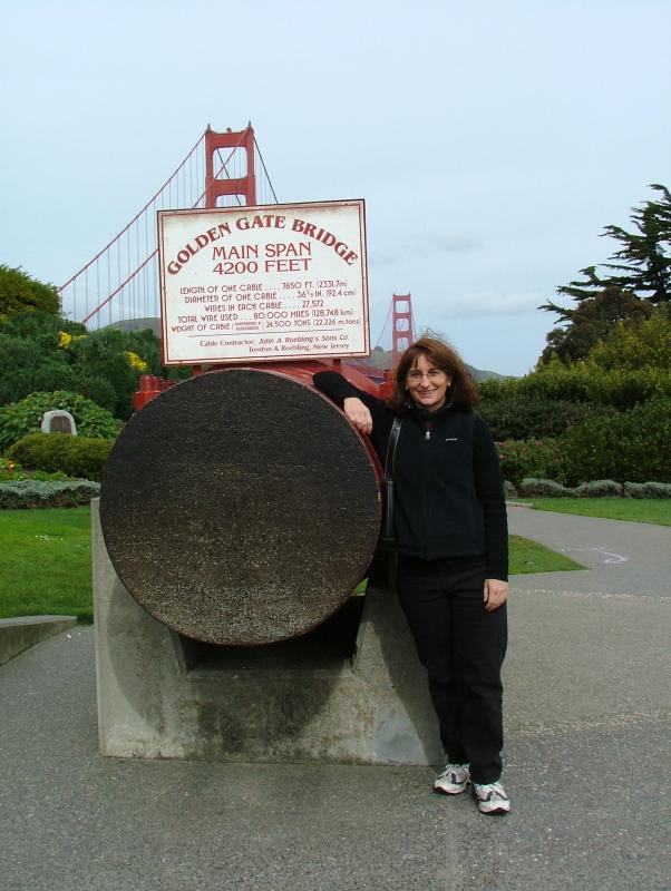 Frances and a section of cable from the Golden Gate Bridge, Jo & Frances in San Francisco, California