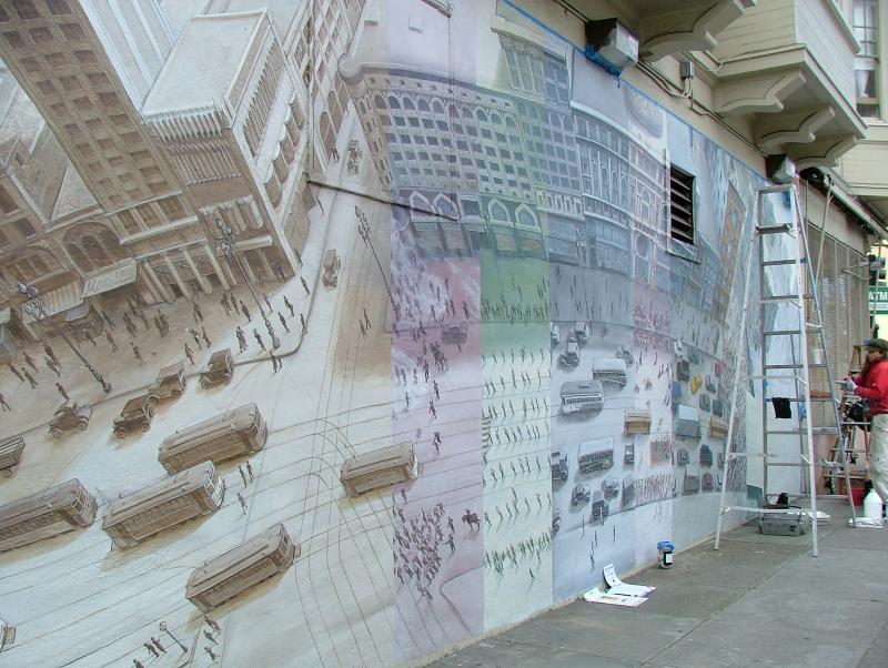 A Mural in progress in the Mission District, Jo & Frances in San Francisco, California