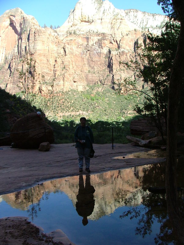 Jo with Reflection, Middle Emerald Pool, Zion National Park, Utah
