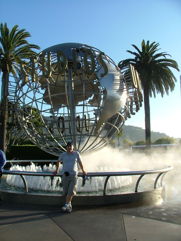 Stewart outside Universal Studios, Hollywood, California
