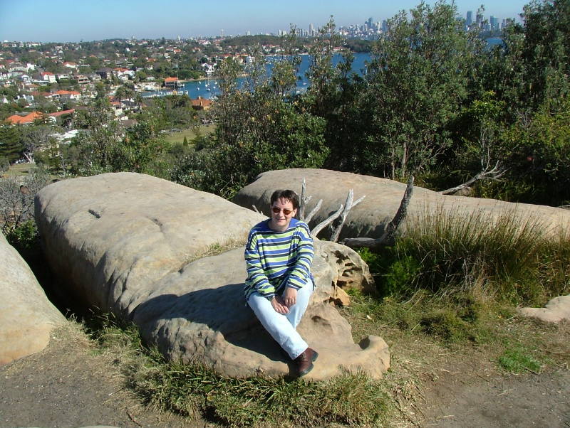 Jo with Syndey in the background from Watsons Bay, Sydney