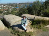Jo with Syndey in the background from Watsons Bay, Sydney